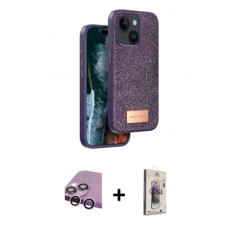 MARSİLYAN™- iPhone 14 Kılıf Vadi Klasik Serisi - Siyah Bilvis 3D Cam Ekran Koruyucu + Raze Metal Kamera Lens - MR