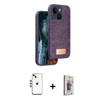 MARSİLYAN™- iPhone 14 Kılıf Vadi Klasik Serisi - Siyah Bilvis 3D Cam Ekran Koruyucu + Shine Kamera Lens - GS