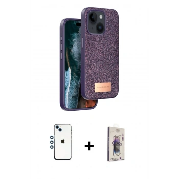 MARSİLYAN™- iPhone 14 Kılıf Vadi Klasik Serisi - Siyah Bilvis 3D Cam Ekran Koruyucu + Shine Kamera Lens - MI