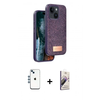 MARSİLYAN™- iPhone 14 Kılıf Vadi Klasik Serisi - Siyah Bilvis 3D Mat Cam Ekran Koruyucu + Shine Kamera Lens - MI