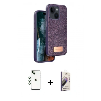 MARSİLYAN™- iPhone 14 Kılıf Vadi Klasik Serisi - Siyah Bilvis 3D Mat Cam Ekran Koruyucu + Shine Kamera Lens - YL