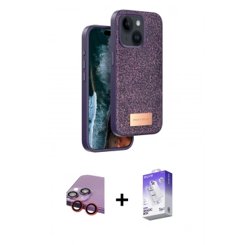 MARSİLYAN™- iPhone 14 Kılıf Vadi Klasik Serisi - Siyah Bilvis 5in1 3D Magic Cam Ekran Koruyucu + Raze Metal Kamera Lens - KI