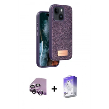 MARSİLYAN™- iPhone 14 Kılıf Vadi Klasik Serisi - Siyah Bilvis 5in1 3D Magic Cam Ekran Koruyucu + Raze Metal Kamera Lens - MR