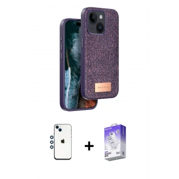 MARSİLYAN™- iPhone 14 Kılıf Vadi Klasik Serisi - Siyah Bilvis 5in1 3D Magic Cam Ekran Koruyucu + Shine Kamera Lens - MI