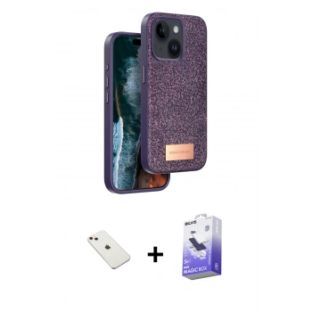 MARSİLYAN™- iPhone 14 Kılıf Vadi Klasik Serisi - Siyah Bilvis 5in1 5D Magic Hayalet Cam Ekran Koruyucu + Diamond Kamera Lens - PE