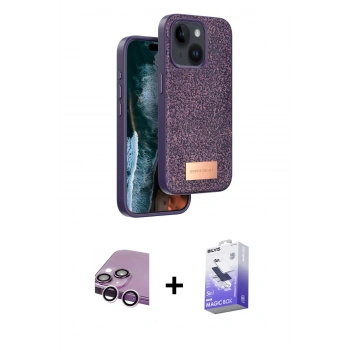 MARSİLYAN™- iPhone 14 Kılıf Vadi Klasik Serisi - Siyah Bilvis 5in1 5D Magic Hayalet Cam Ekran Koruyucu + Raze Metal Kamera Lens - MR