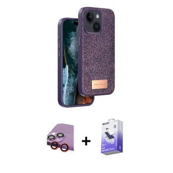 MARSİLYAN™- iPhone 14 Kılıf Vadi Klasik Serisi - Siyah Bilvis 5in1 5D Magic Hayalet Cam Ekran Koruyucu + Raze Metal Kamera Lens - KI