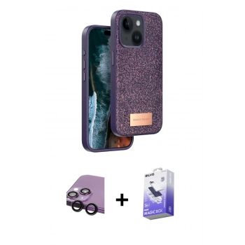 MARSİLYAN™- iPhone 14 Kılıf Vadi Klasik Serisi - Siyah Bilvis 5in1 5D Magic Hayalet Cam Ekran Koruyucu + Raze Metal Kamera Lens - SH
