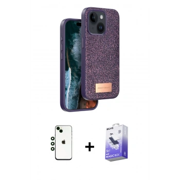 MARSİLYAN™- iPhone 14 Kılıf Vadi Klasik Serisi - Siyah Bilvis 5in1 5D Magic Hayalet Cam Ekran Koruyucu + Shine Kamera Lens - YL