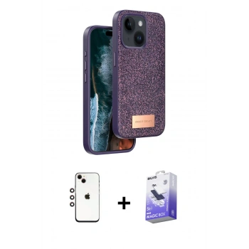 MARSİLYAN™- iPhone 14 Kılıf Vadi Klasik Serisi - Siyah Bilvis 5in1 5D Magic Hayalet Cam Ekran Koruyucu + Shine Kamera Lens - GI