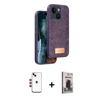 MARSİLYAN™- iPhone 14 Kılıf Vadi Klasik Serisi - Siyah Bilvis Hayalet Cam Ekran Koruyucu + Shine Kamera Lens - KI