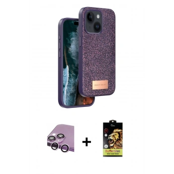MARSİLYAN™- iPhone 14 Kılıf Vadi Klasik Serisi - Siyah Buffer Cam Ekran Koruyucu + Raze Metal Kamera Lens - MR
