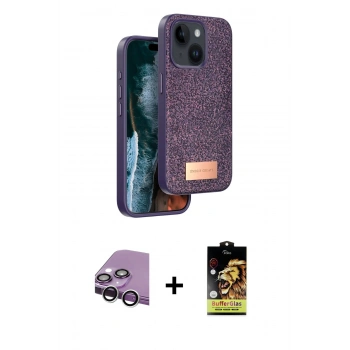 MARSİLYAN™- iPhone 14 Kılıf Vadi Klasik Serisi - Siyah Buffer Cam Ekran Koruyucu + Raze Metal Kamera Lens - GS