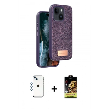 MARSİLYAN™- iPhone 14 Kılıf Vadi Klasik Serisi - Siyah Buffer Cam Ekran Koruyucu + Shine Kamera Lens - MI