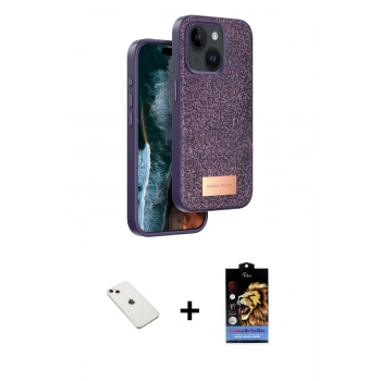 MARSİLYAN™- iPhone 14 Kılıf Vadi Klasik Serisi - Siyah Buffer Hayalet Cam Ekran Koruyucu + Diamond Kamera Lens - PE