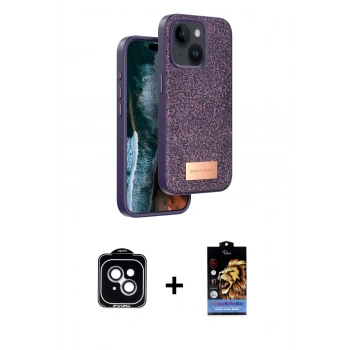 MARSİLYAN™- iPhone 14 Kılıf Vadi Klasik Serisi - Siyah Buffer Hayalet Cam Ekran Koruyucu + PVD Metal Kamera Lens - MI