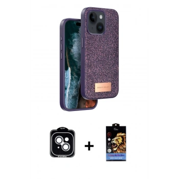 MARSİLYAN™- iPhone 14 Kılıf Vadi Klasik Serisi - Siyah Buffer Hayalet Cam Ekran Koruyucu + PVD Metal Kamera Lens - GS