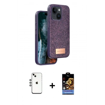MARSİLYAN™- iPhone 14 Kılıf Vadi Klasik Serisi - Siyah Buffer Hayalet Cam Ekran Koruyucu + Shine Kamera Lens - GS