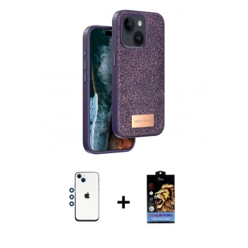 MARSİLYAN™- iPhone 14 Kılıf Vadi Klasik Serisi - Siyah Buffer Hayalet Cam Ekran Koruyucu + Shine Kamera Lens - MI