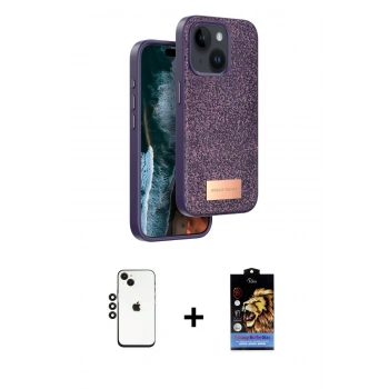 MARSİLYAN™- iPhone 14 Kılıf Vadi Klasik Serisi - Siyah Buffer Hayalet Cam Ekran Koruyucu + Shine Kamera Lens - SH