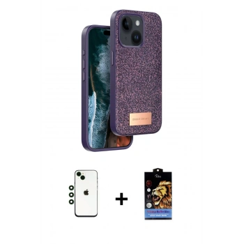 MARSİLYAN™- iPhone 14 Kılıf Vadi Klasik Serisi - Siyah Buffer Hayalet Cam Ekran Koruyucu + Shine Kamera Lens - YL