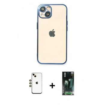 MARSİLYAN™- iPhone 14 Kılıf Vadi Minimal - Şeffaf 360 Full Body Arka Koruyucu + Shine Kamera Lens - GD