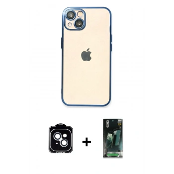 MARSİLYAN™- iPhone 14 Kılıf Vadi Minimal - Şeffaf 360 Full Body Arka Koruyucu + PVD Metal Kamera Lens - MI