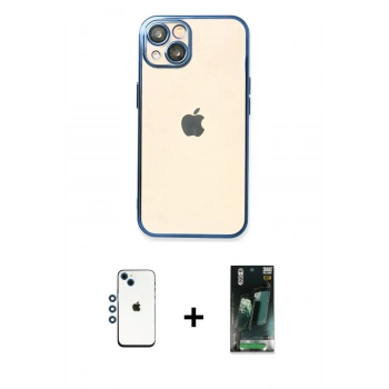 MARSİLYAN™- iPhone 14 Kılıf Vadi Minimal - Şeffaf 360 Full Body Arka Koruyucu + Shine Kamera Lens - MI