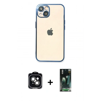 MARSİLYAN™- iPhone 14 Kılıf Vadi Minimal - Şeffaf 360 Full Body Arka Koruyucu + PVD Metal Kamera Lens - YL