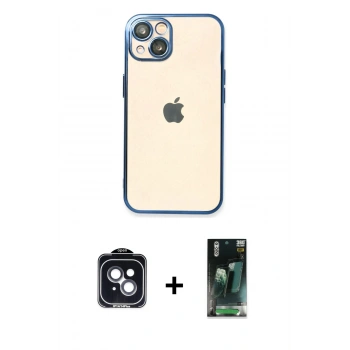 MARSİLYAN™- iPhone 14 Kılıf Vadi Minimal - Şeffaf 360 Full Body Arka Koruyucu + PVD Metal Kamera Lens - SH