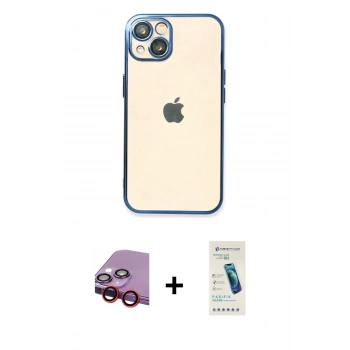 MARSİLYAN™- iPhone 14 Kılıf Vadi Minimal - Şeffaf Pasifik Cam Ekran Koruyucu + Raze Metal Kamera Lens - KI