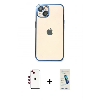 MARSİLYAN™- iPhone 14 Kılıf Vadi Minimal - Şeffaf Pasifik Cam Ekran Koruyucu + Shine Kamera Lens - KI
