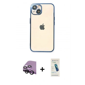 MARSİLYAN™- iPhone 14 Kılıf Vadi Minimal - Şeffaf Pasifik Cam Ekran Koruyucu + Raze Metal Kamera Lens - SH