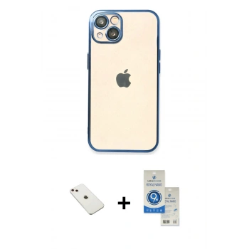 MARSİLYAN™- iPhone 14 Kılıf Vadi Minimal - Şeffaf Royal Nano Ekran Koruyucu + Diamond Kamera Lens - PE