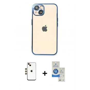 MARSİLYAN™- iPhone 14 Kılıf Vadi Minimal - Şeffaf Royal Nano Ekran Koruyucu + Shine Kamera Lens - GD