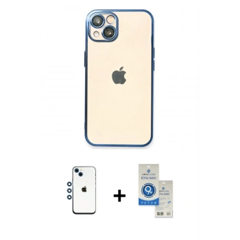MARSİLYAN™- iPhone 14 Kılıf Vadi Minimal - Şeffaf Royal Nano Ekran Koruyucu + Shine Kamera Lens - MI
