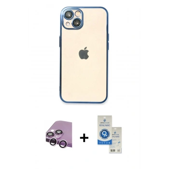 MARSİLYAN™- iPhone 14 Kılıf Vadi Minimal - Şeffaf Royal Nano Ekran Koruyucu + Raze Metal Kamera Lens - MR