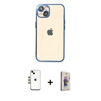 MARSİLYAN™- iPhone 14 Kılıf Vadi Minimal - Siyah Bilvis 3D Cam Ekran Koruyucu + Shine Kamera Lens - GD