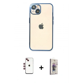 MARSİLYAN™- iPhone 14 Kılıf Vadi Minimal - Siyah Bilvis 3D Cam Ekran Koruyucu + Shine Kamera Lens - KI