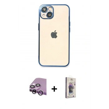 MARSİLYAN™- iPhone 14 Kılıf Vadi Minimal - Siyah Bilvis 3D Cam Ekran Koruyucu + Raze Metal Kamera Lens - MR
