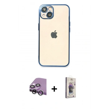 MARSİLYAN™- iPhone 14 Kılıf Vadi Minimal - Siyah Bilvis 3D Cam Ekran Koruyucu + Raze Metal Kamera Lens - GS