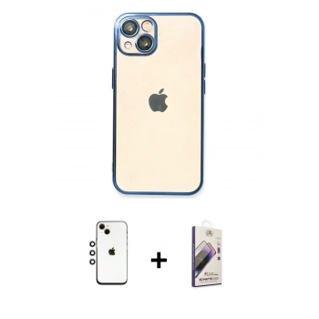 MARSİLYAN™- iPhone 14 Kılıf Vadi Minimal - Siyah Bilvis 3D Mat Cam Ekran Koruyucu + Shine Kamera Lens - GI
