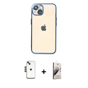 MARSİLYAN™- iPhone 14 Kılıf Vadi Minimal - Siyah Bilvis 3D Mat Cam Ekran Koruyucu + Shine Kamera Lens - SH