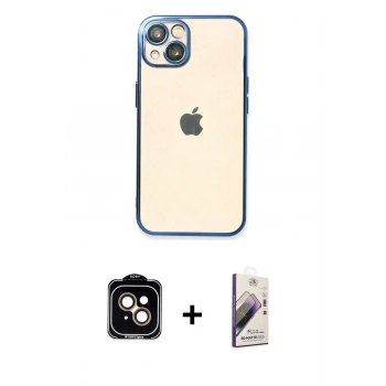 MARSİLYAN™- iPhone 14 Kılıf Vadi Minimal - Siyah Bilvis 3D Mat Cam Ekran Koruyucu + PVD Metal Kamera Lens - TU