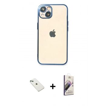 MARSİLYAN™- iPhone 14 Kılıf Vadi Minimal - Siyah Bilvis 3D Mat Cam Ekran Koruyucu + Diamond Kamera Lens - YL