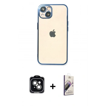 MARSİLYAN™- iPhone 14 Kılıf Vadi Minimal - Siyah Bilvis 3D Mat Cam Ekran Koruyucu + PVD Metal Kamera Lens - YL