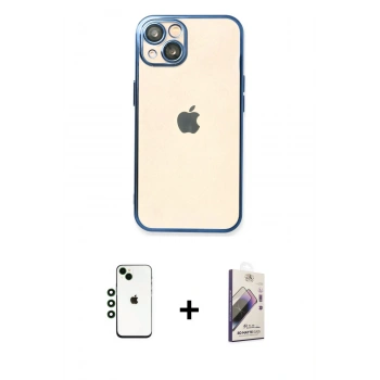 MARSİLYAN™- iPhone 14 Kılıf Vadi Minimal - Siyah Bilvis 3D Mat Cam Ekran Koruyucu + Shine Kamera Lens - YL