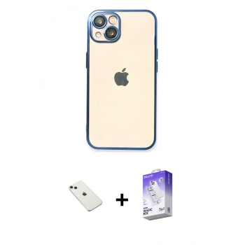 MARSİLYAN™- iPhone 14 Kılıf Vadi Minimal - Siyah Bilvis 5in1 3D Magic Cam Ekran Koruyucu + Diamond Kamera Lens - YL