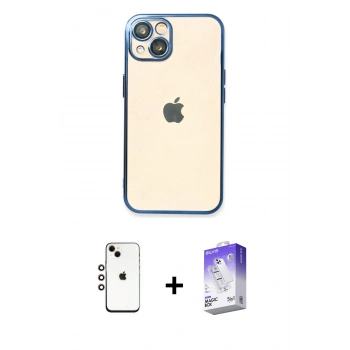MARSİLYAN™- iPhone 14 Kılıf Vadi Minimal - Siyah Bilvis 5in1 3D Magic Cam Ekran Koruyucu + Shine Kamera Lens - GI