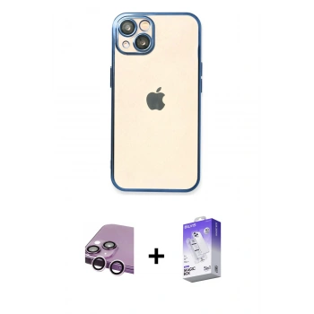 MARSİLYAN™- iPhone 14 Kılıf Vadi Minimal - Siyah Bilvis 5in1 3D Magic Cam Ekran Koruyucu + Raze Metal Kamera Lens - MR
